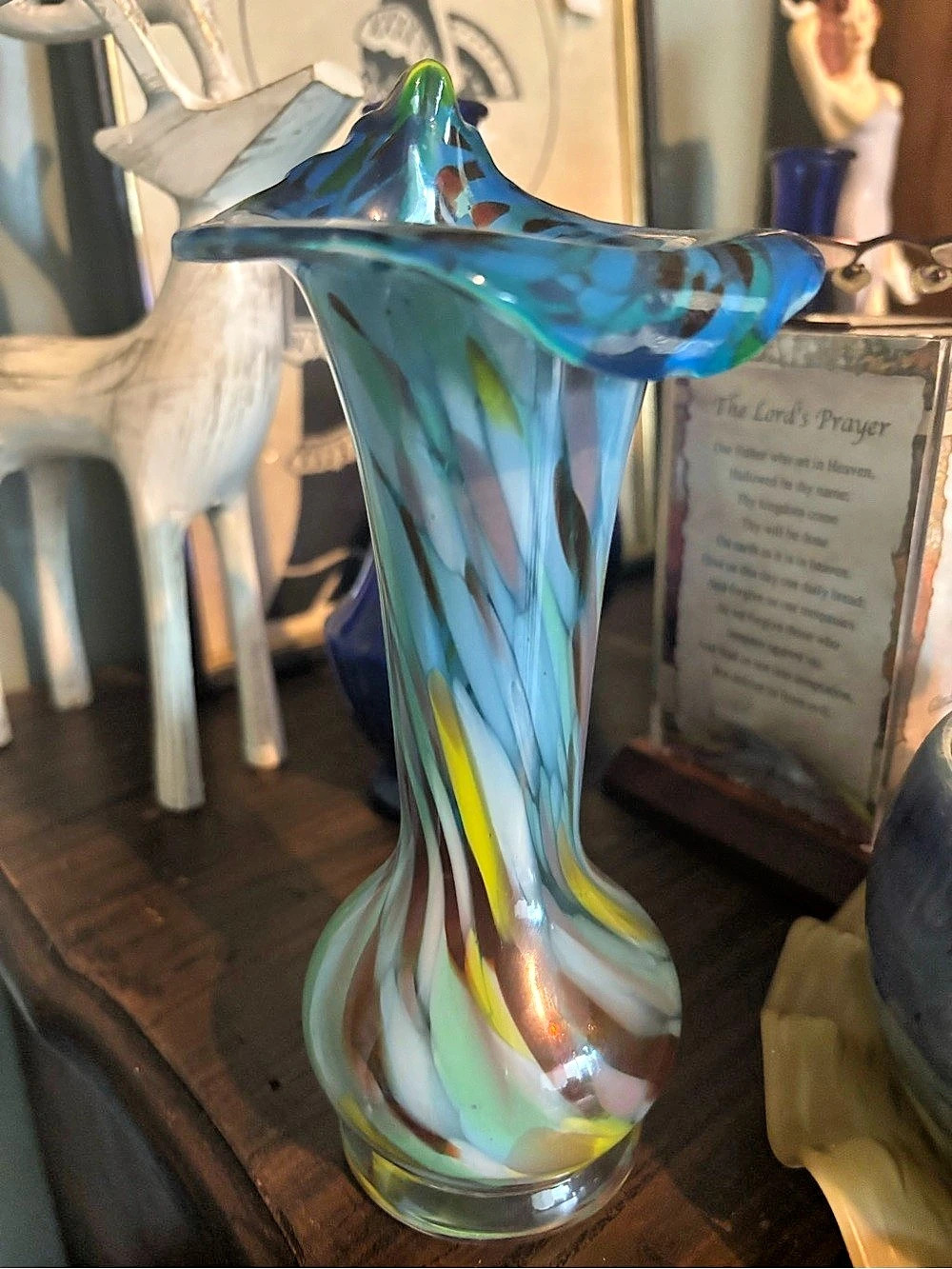 Art Glass Vase in Blue & Multicolor